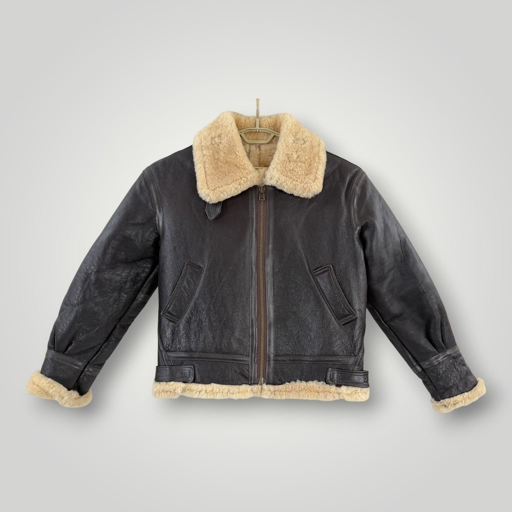 Excelled B-3 Flight Bomber Jacket Mens S Brown Leather Sheepskin USA VTG
